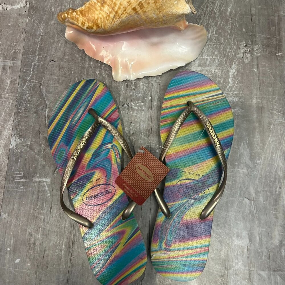 NWT Ladies' Havaianas Iridescent Flip Flop Lime Green Size 11/12